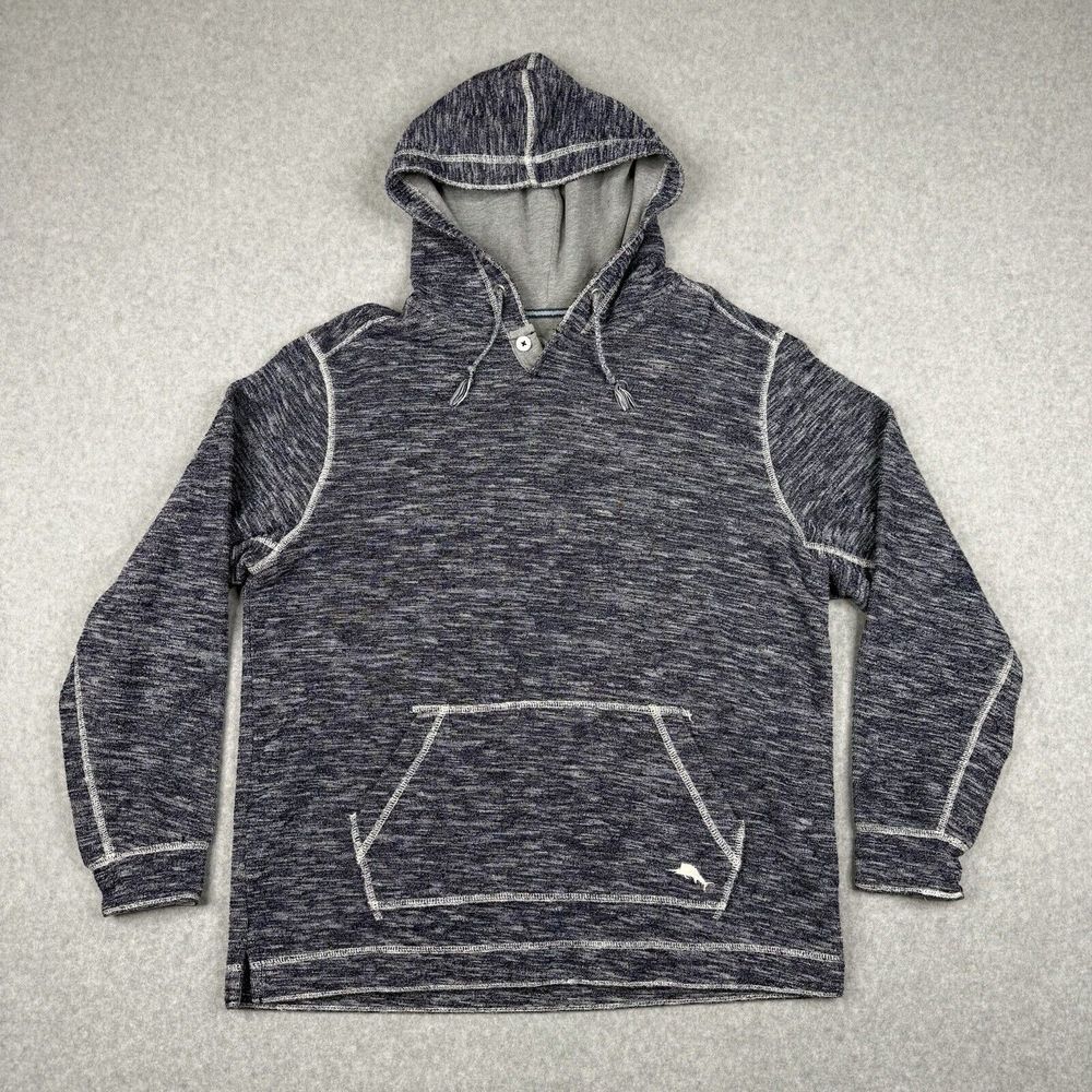 Tommy Bahama Hoodie Mens‎ Small Blue Knit Henley Stretch Casual Beach Pullover